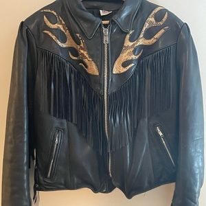 vintage 80s leather python flame fringe biker jacket 🔥 💨